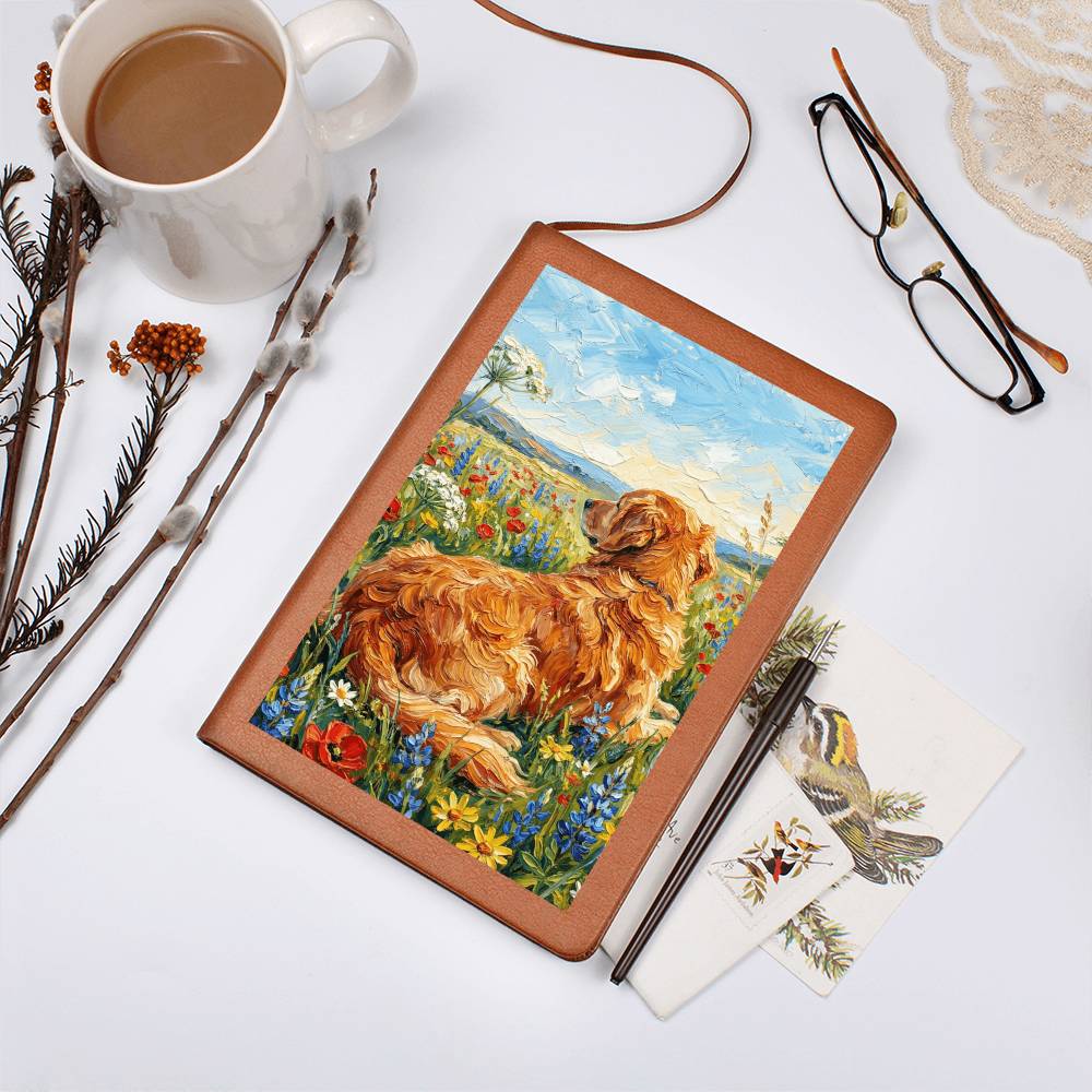 Amongst The Flowers - Golden Retriever Leather Journal