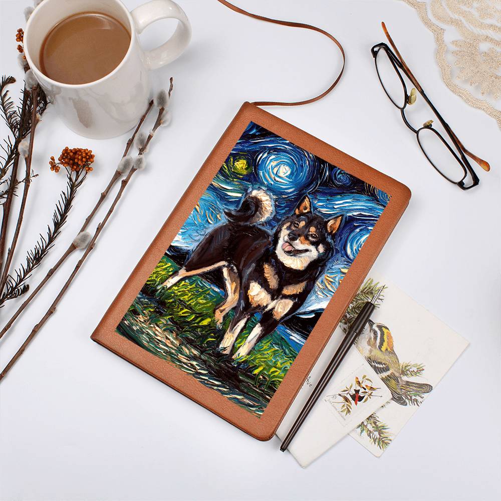 Black and Tan Shiba Inu Starry Night Leather Journal
