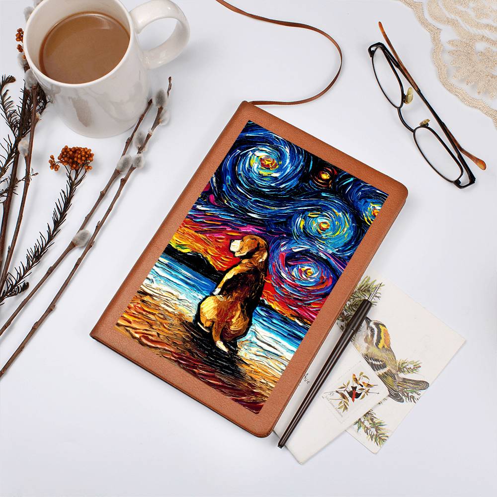 Beach Days - Beagle Starry Night Leather Journal