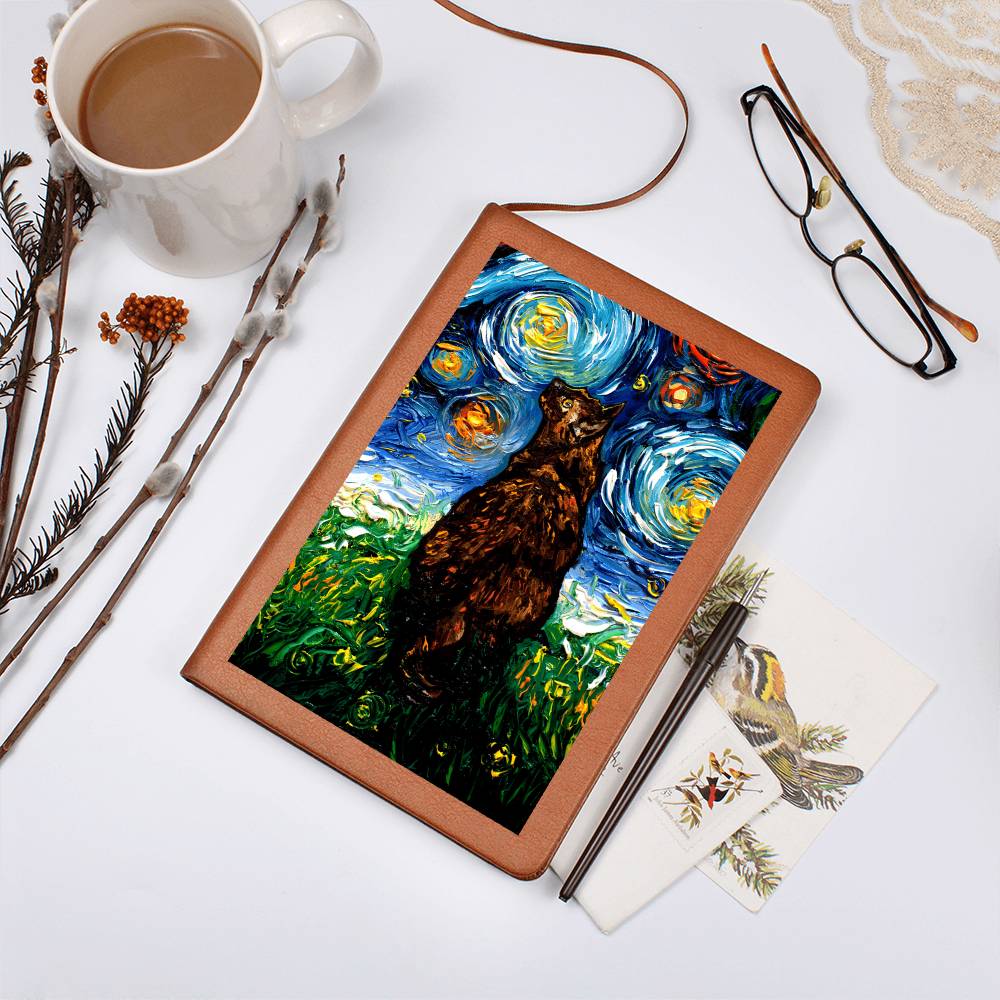 Tortoiseshell Cat Starry Night Leather Journal
