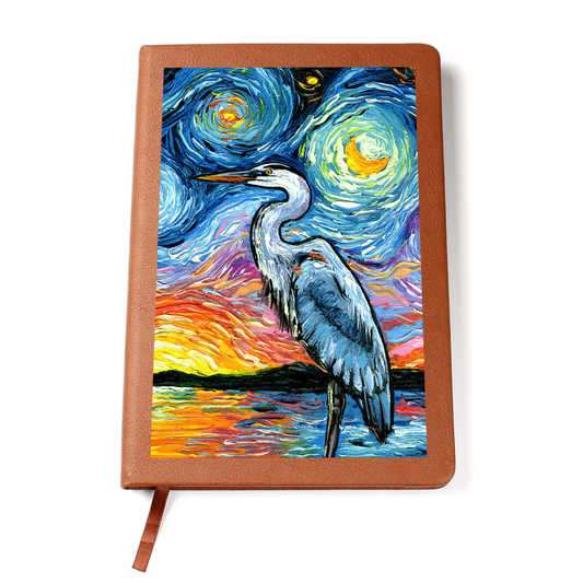 Blue Heron Starry Night Leather Journal