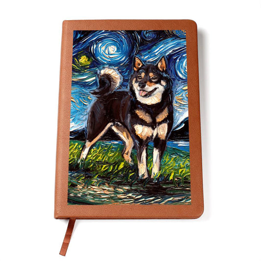 Black and Tan Shiba Inu Starry Night Leather Journal