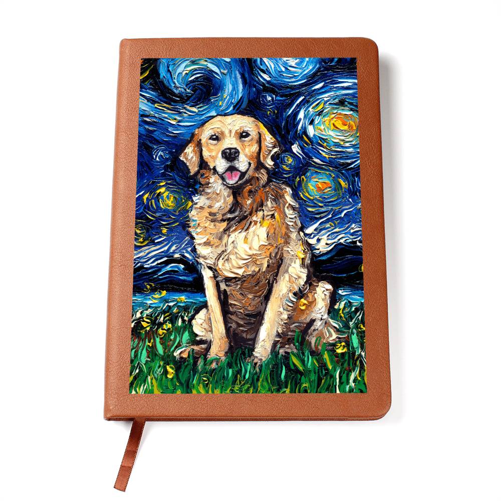 Golden Retreiver Starry Night Leather Journal