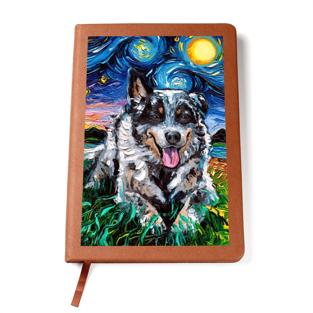 Blue Cattle Dog Starry Night Leather Journal