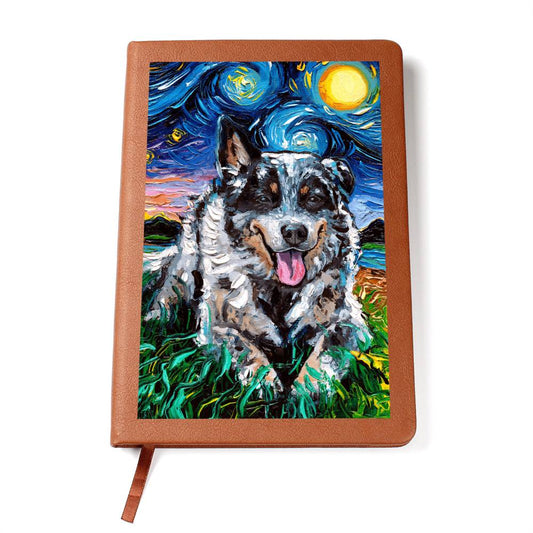 Blue Cattle Dog Starry Night Leather Journal
