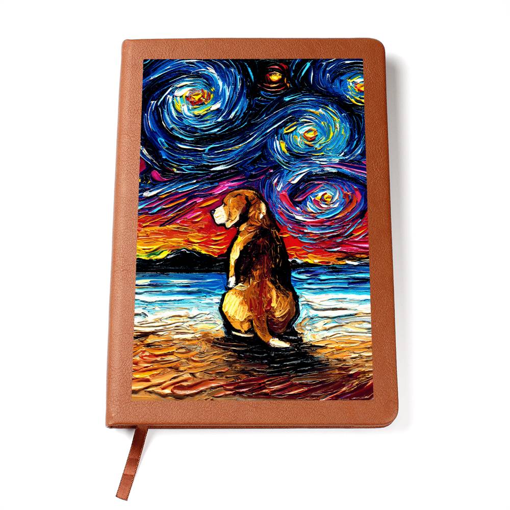 Beach Days - Beagle Starry Night Leather Journal
