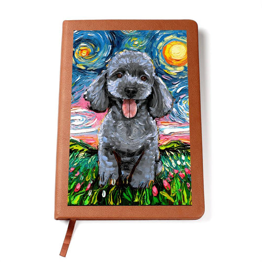 Silver Poodle Starry Night Leather Journal