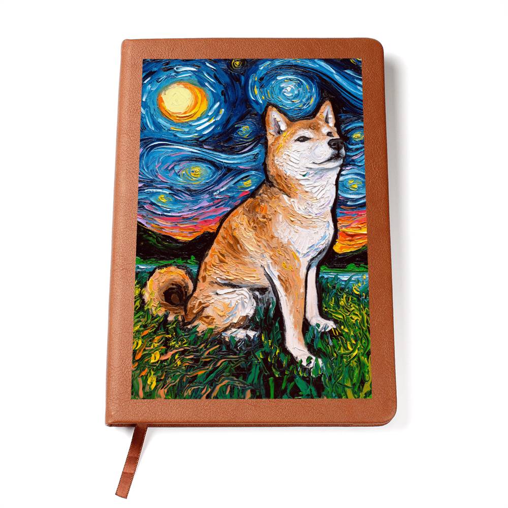 Shiba Inu Starry Night Leather Journal