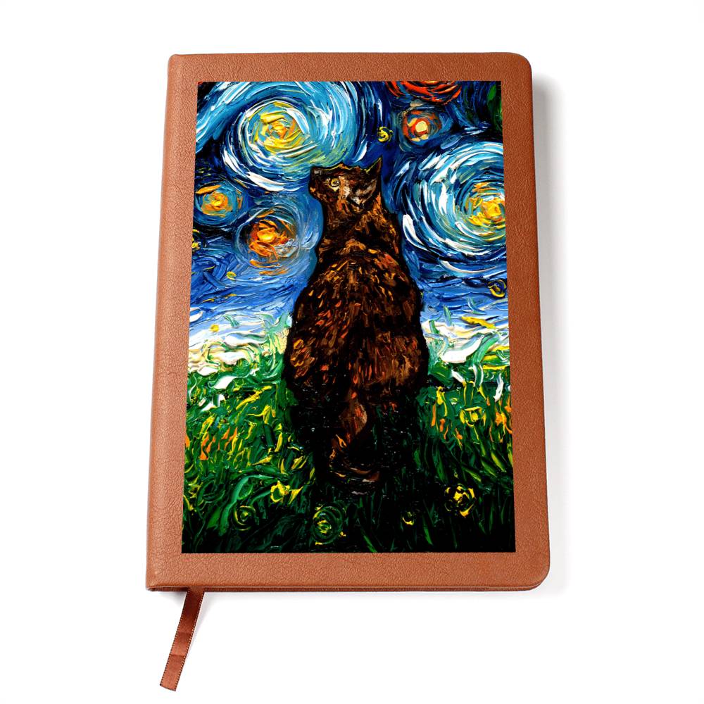 Tortoiseshell Cat Starry Night Leather Journal