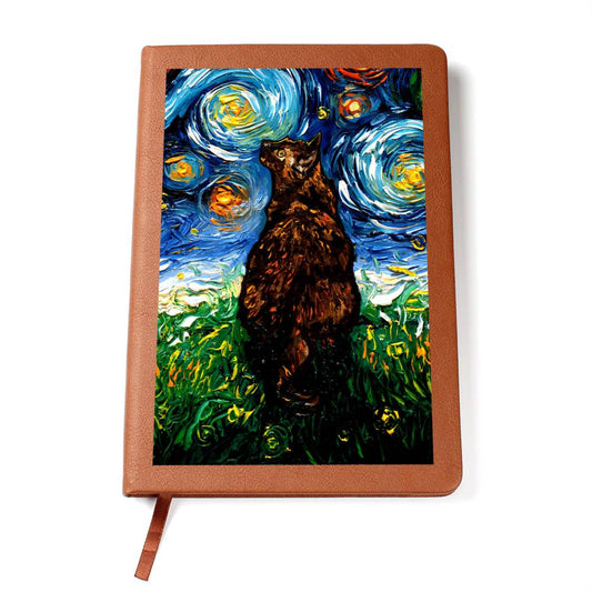 Tortoiseshell Cat Starry Night Leather Journal