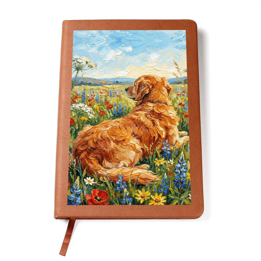Amongst The Flowers - Golden Retriever Leather Journal