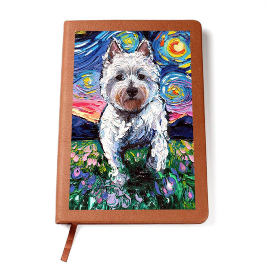 Westie and Flowers Leather Journal