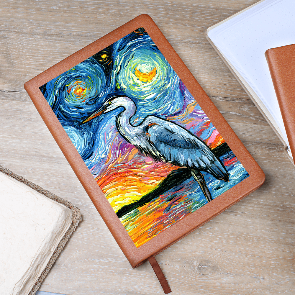 Blue Heron Starry Night Leather Journal