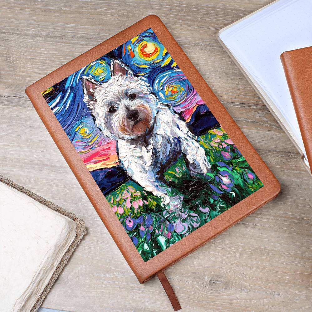 Westie and Flowers Leather Journal