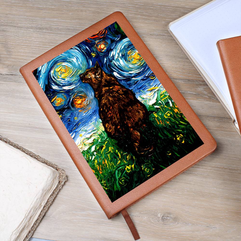 Tortoiseshell Cat Starry Night Leather Journal