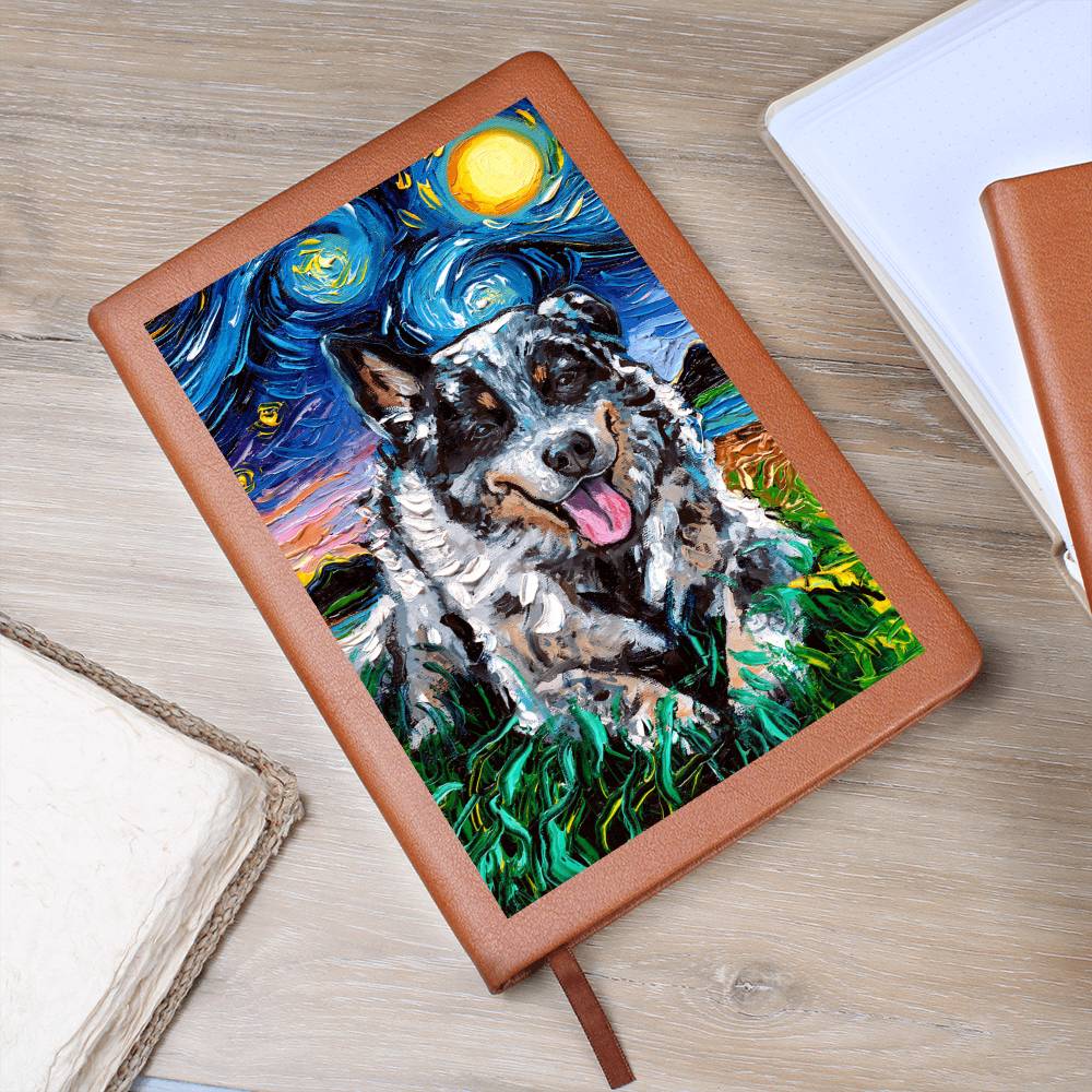 Blue Cattle Dog Starry Night Leather Journal