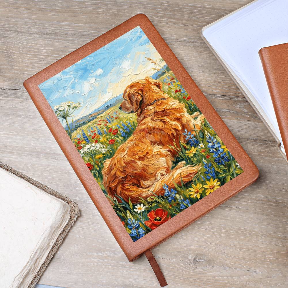 Amongst The Flowers - Golden Retriever Leather Journal