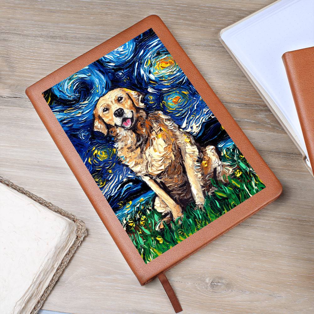 Golden Retreiver Starry Night Leather Journal