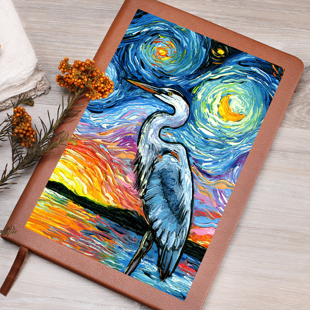 Blue Heron Starry Night Leather Journal