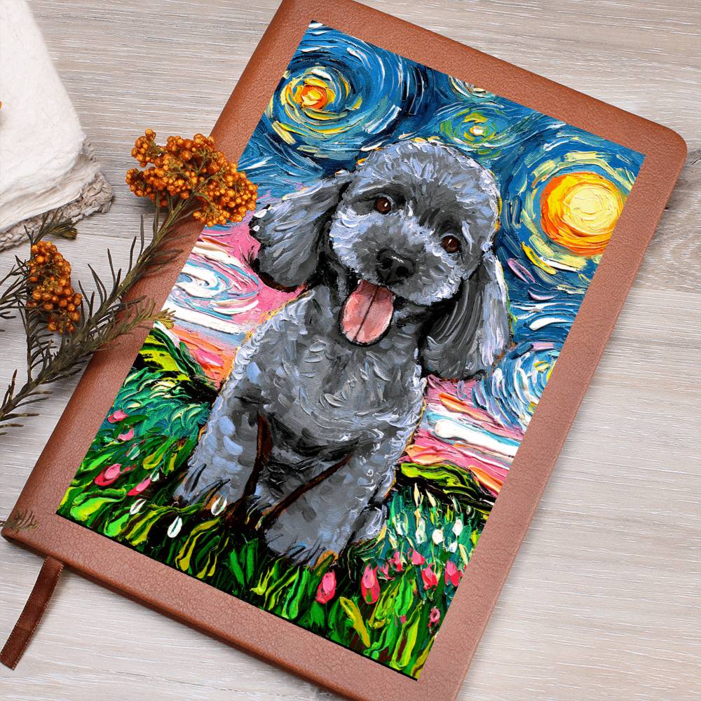 Silver Poodle Starry Night Leather Journal