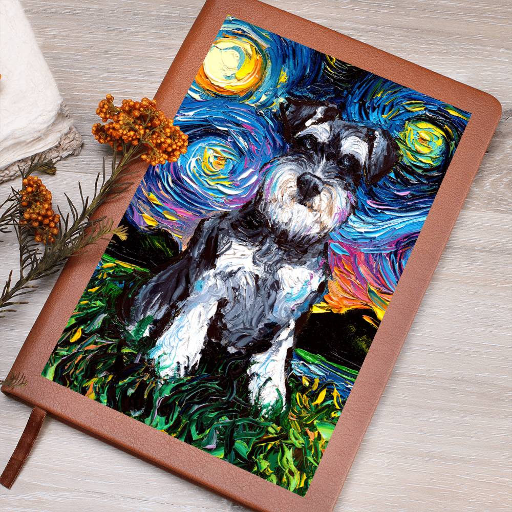 Schnauzer Starry Night Leather Journal