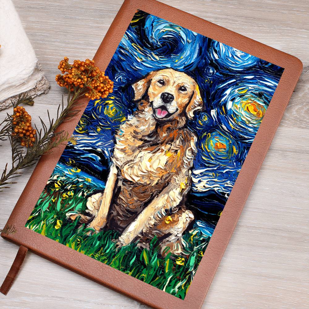 Golden Retreiver Starry Night Leather Journal