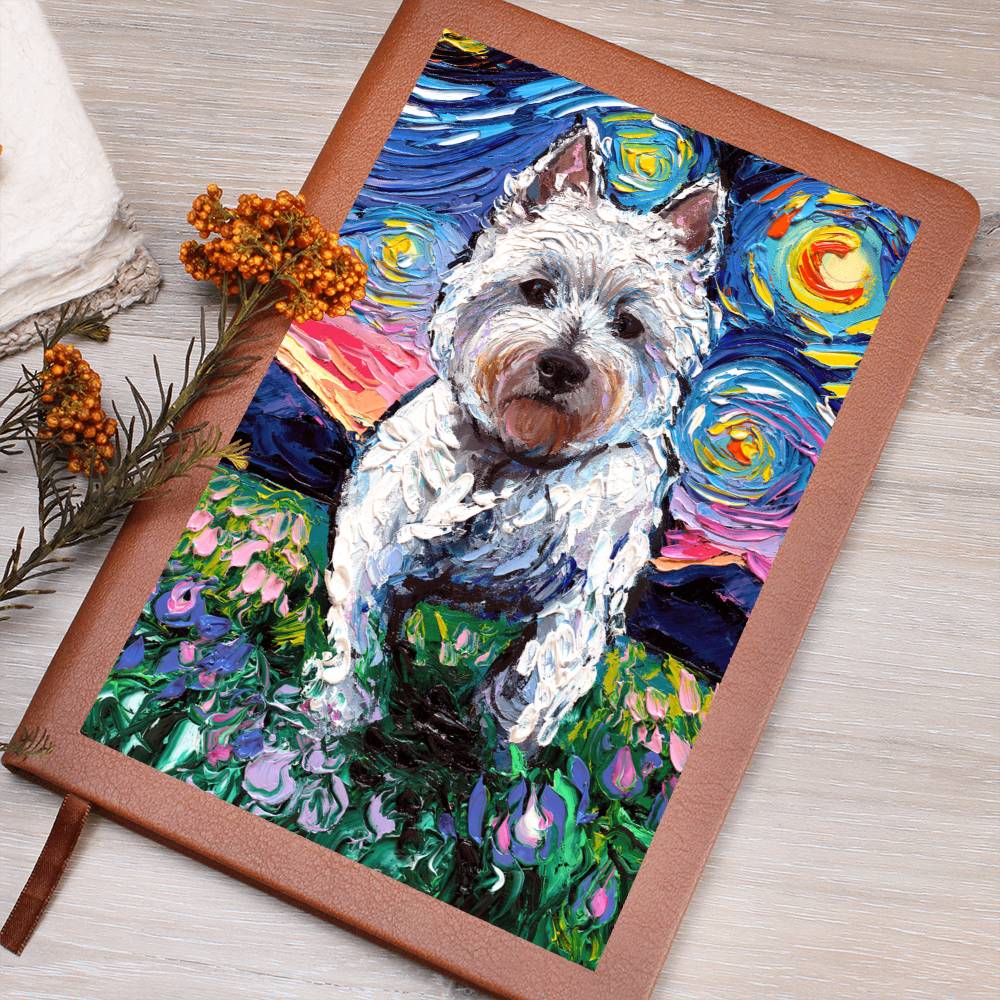 Westie and Flowers Leather Journal