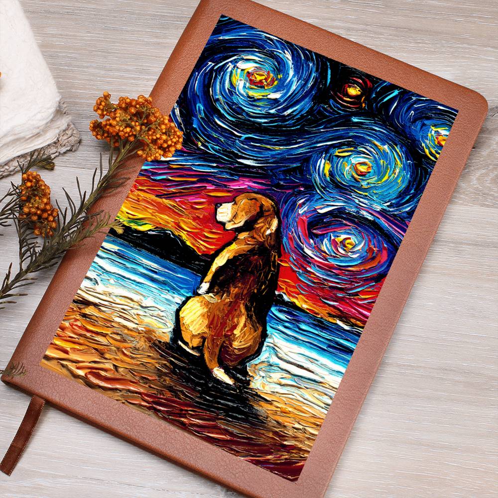 Beach Days - Beagle Starry Night Leather Journal