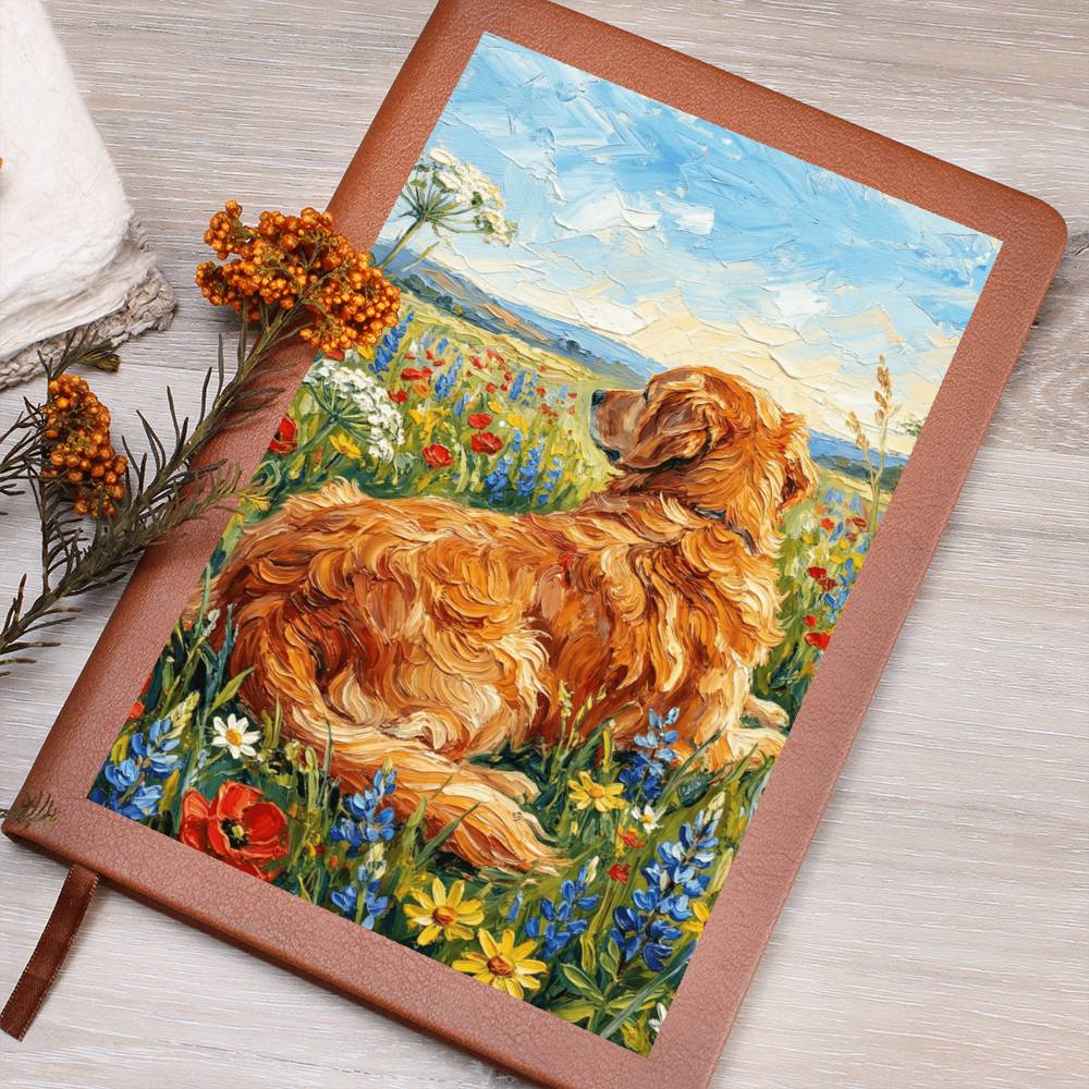 Amongst The Flowers - Golden Retriever Leather Journal