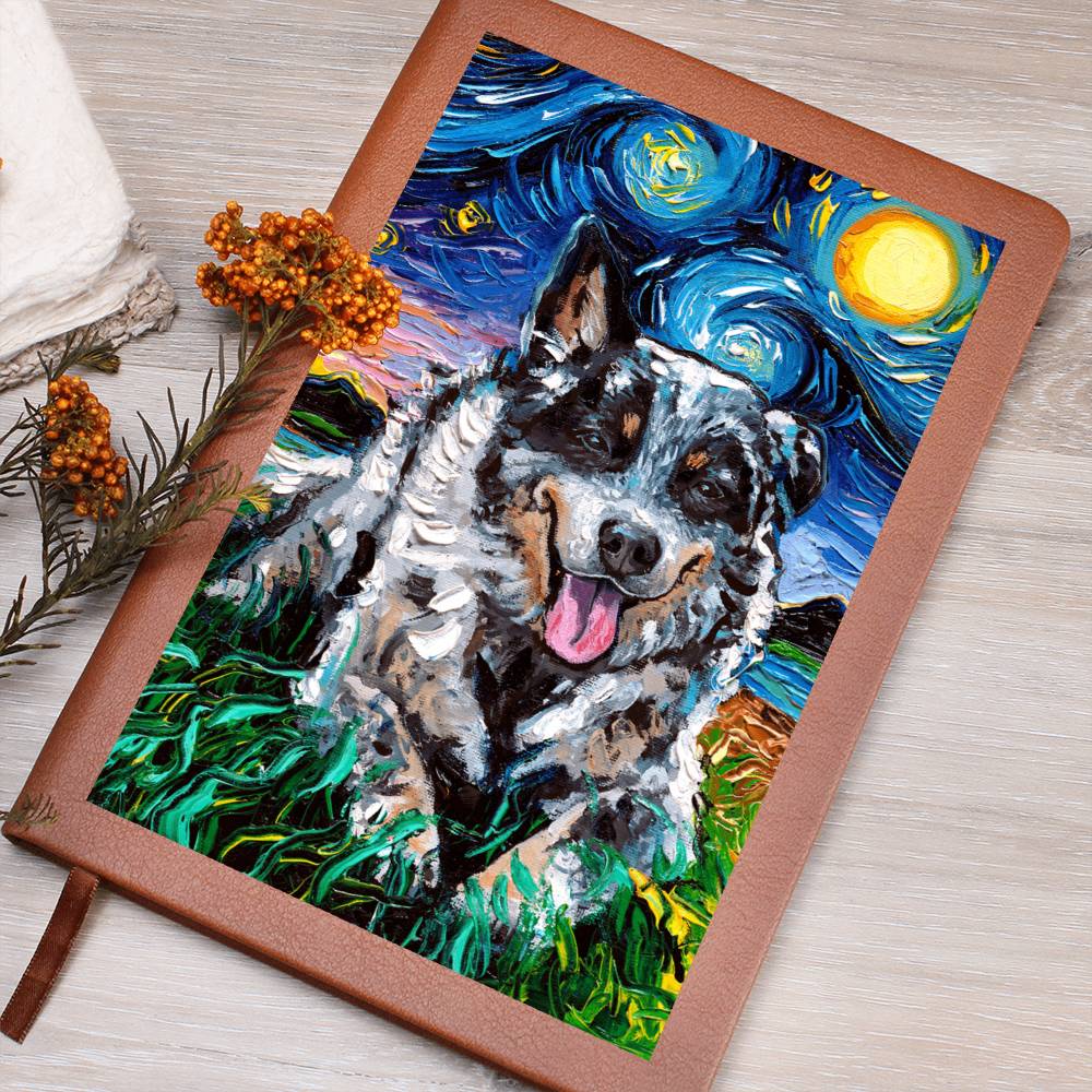 Blue Cattle Dog Starry Night Leather Journal