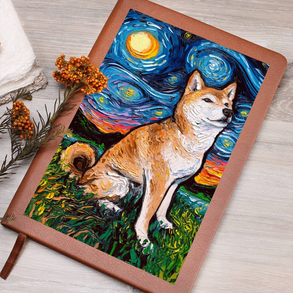 Shiba Inu Starry Night Leather Journal