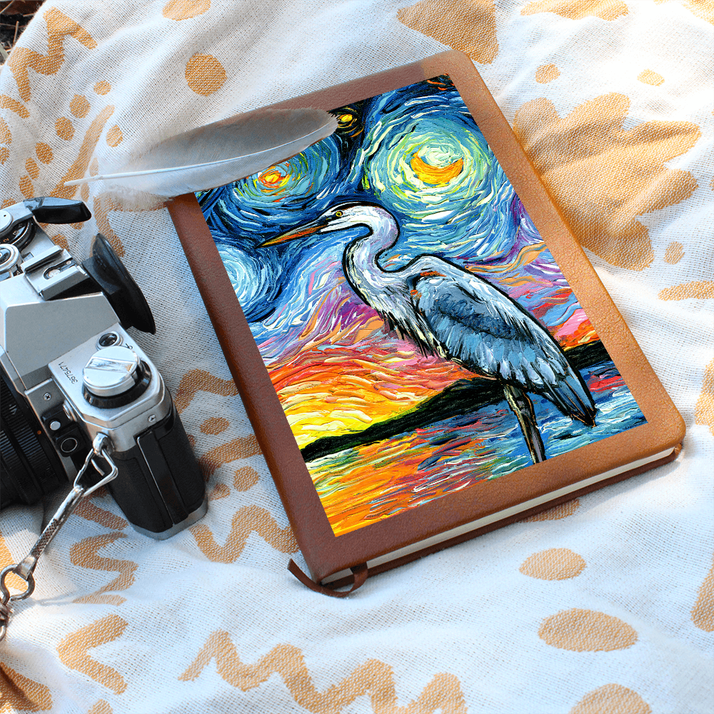 Blue Heron Starry Night Leather Journal