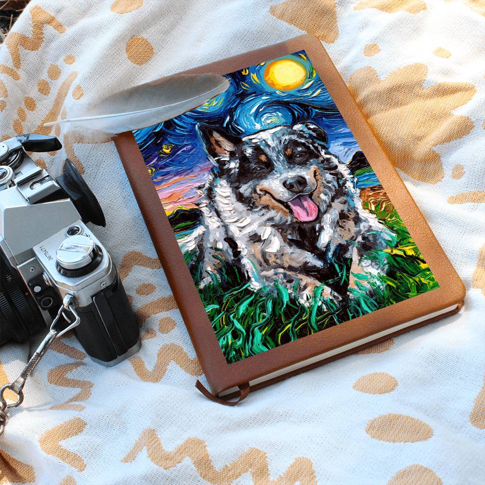 Blue Cattle Dog Starry Night Leather Journal