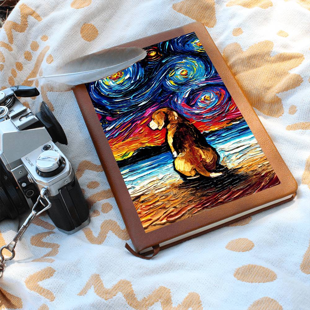 Beach Days - Beagle Starry Night Leather Journal
