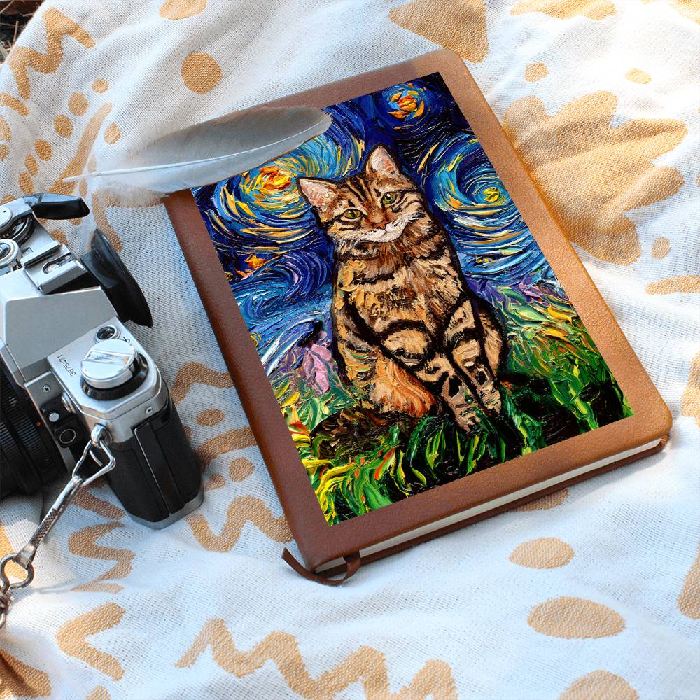 Brown Tabby Starry Night Leather Journal