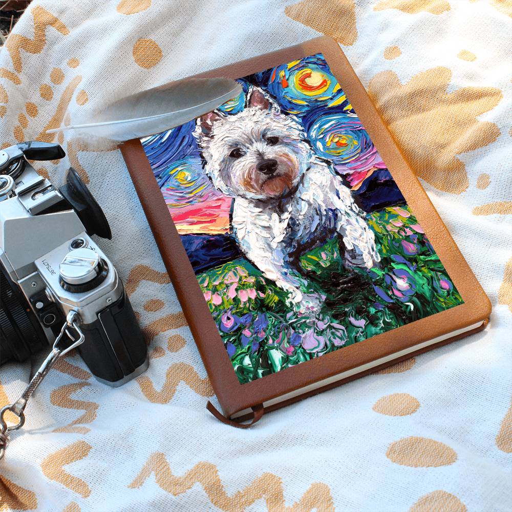 Westie and Flowers Leather Journal