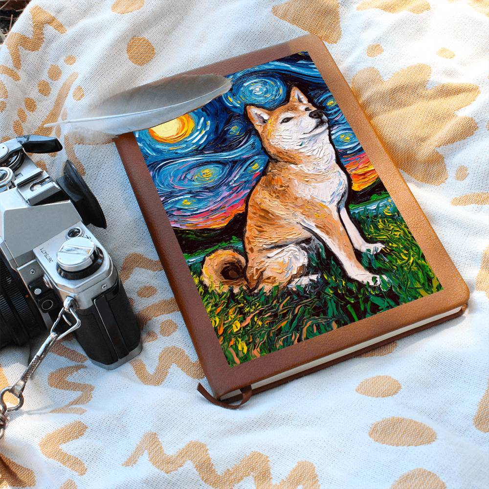 Shiba Inu Starry Night Leather Journal