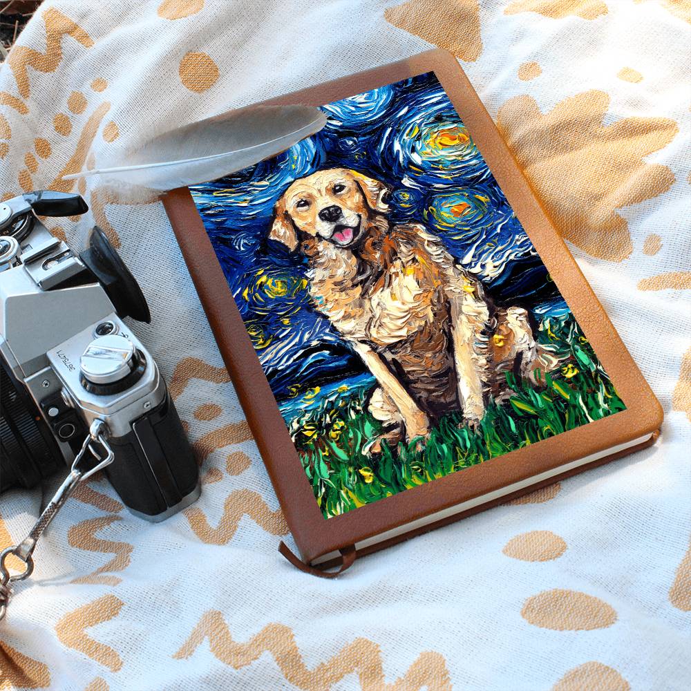 Golden Retreiver Starry Night Leather Journal