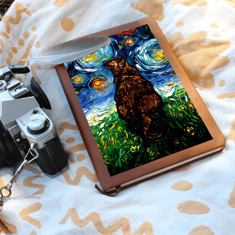 Tortoiseshell Cat Starry Night Leather Journal