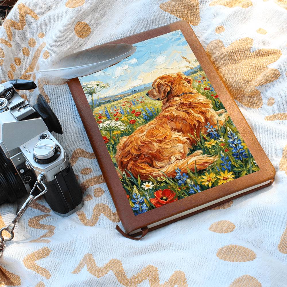 Amongst The Flowers - Golden Retriever Leather Journal
