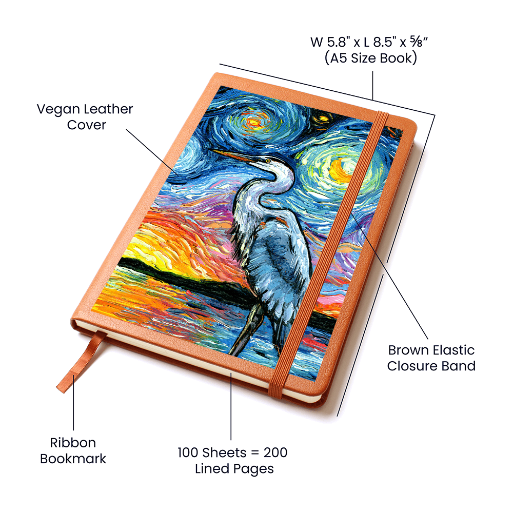 Blue Heron Starry Night Leather Journal