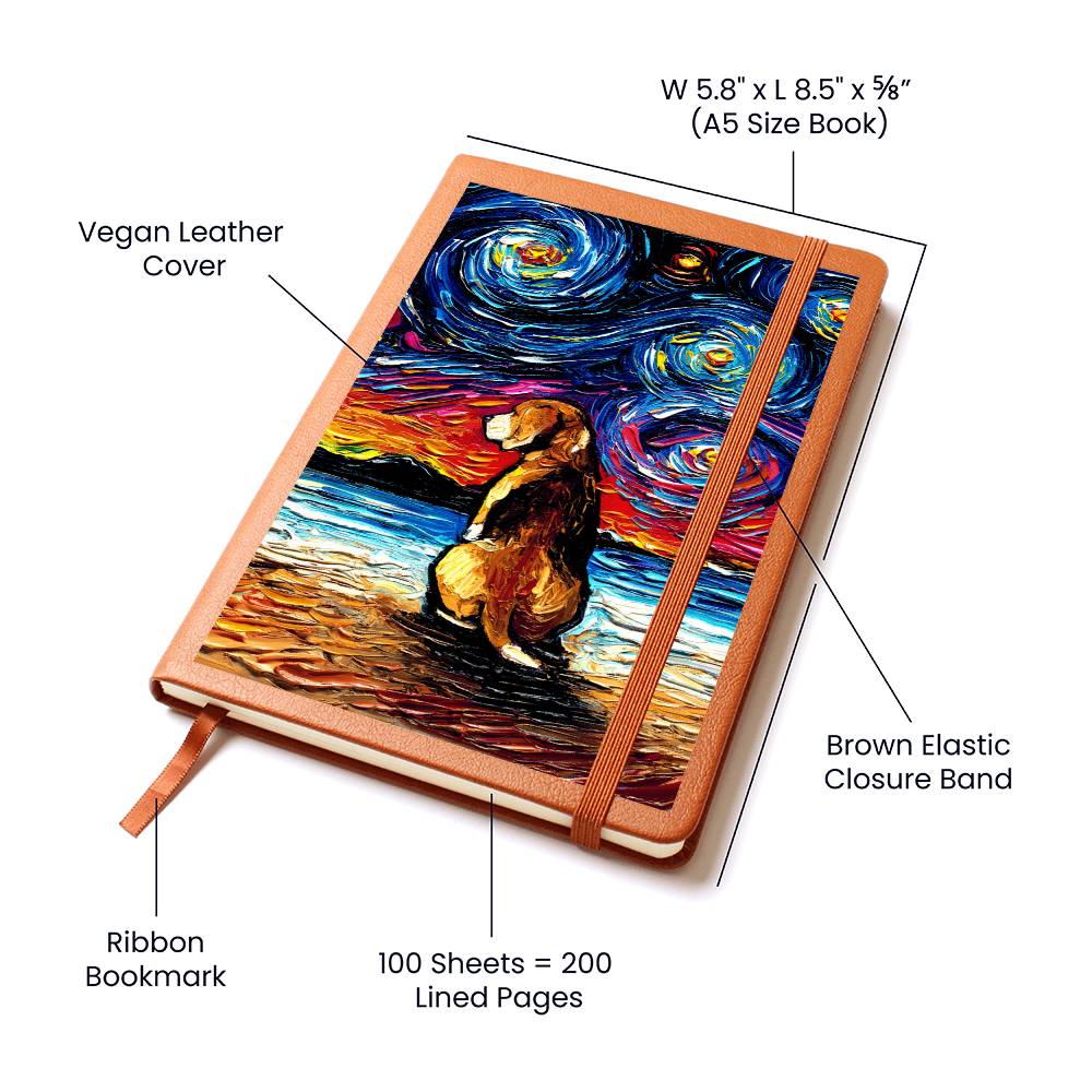 Beach Days - Beagle Starry Night Leather Journal
