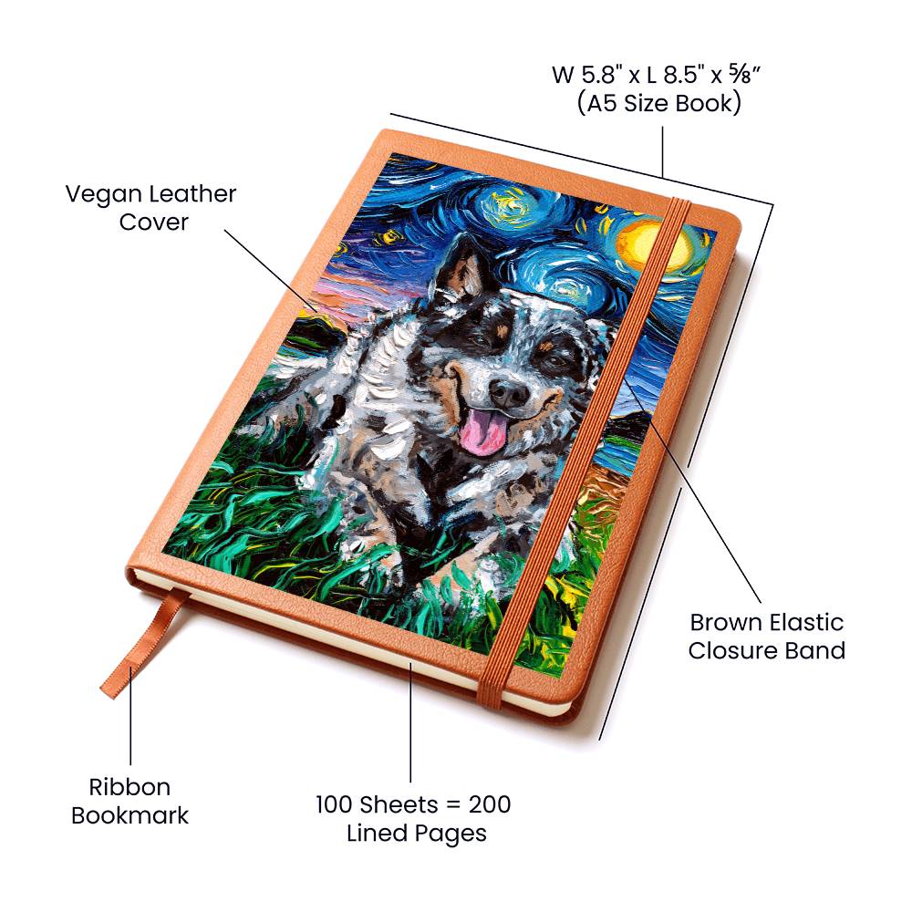 Blue Cattle Dog Starry Night Leather Journal