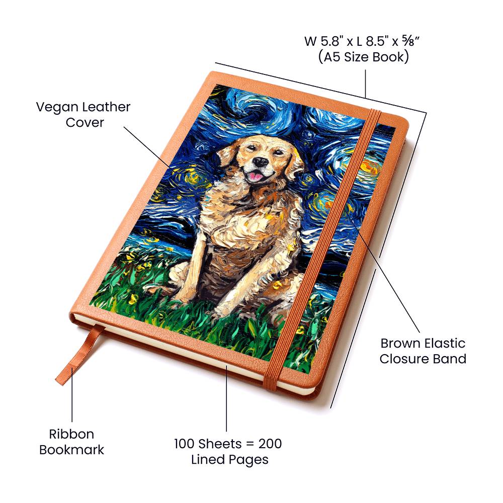 Golden Retreiver Starry Night Leather Journal