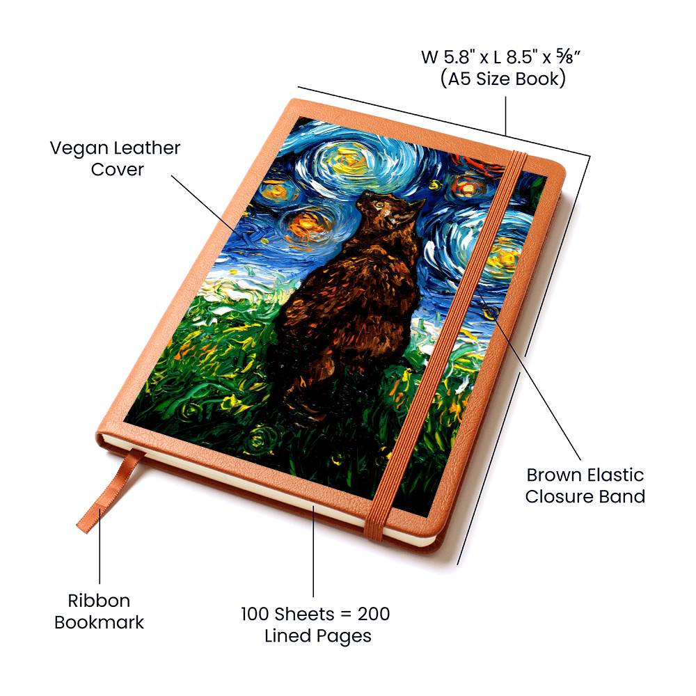 Tortoiseshell Cat Starry Night Leather Journal