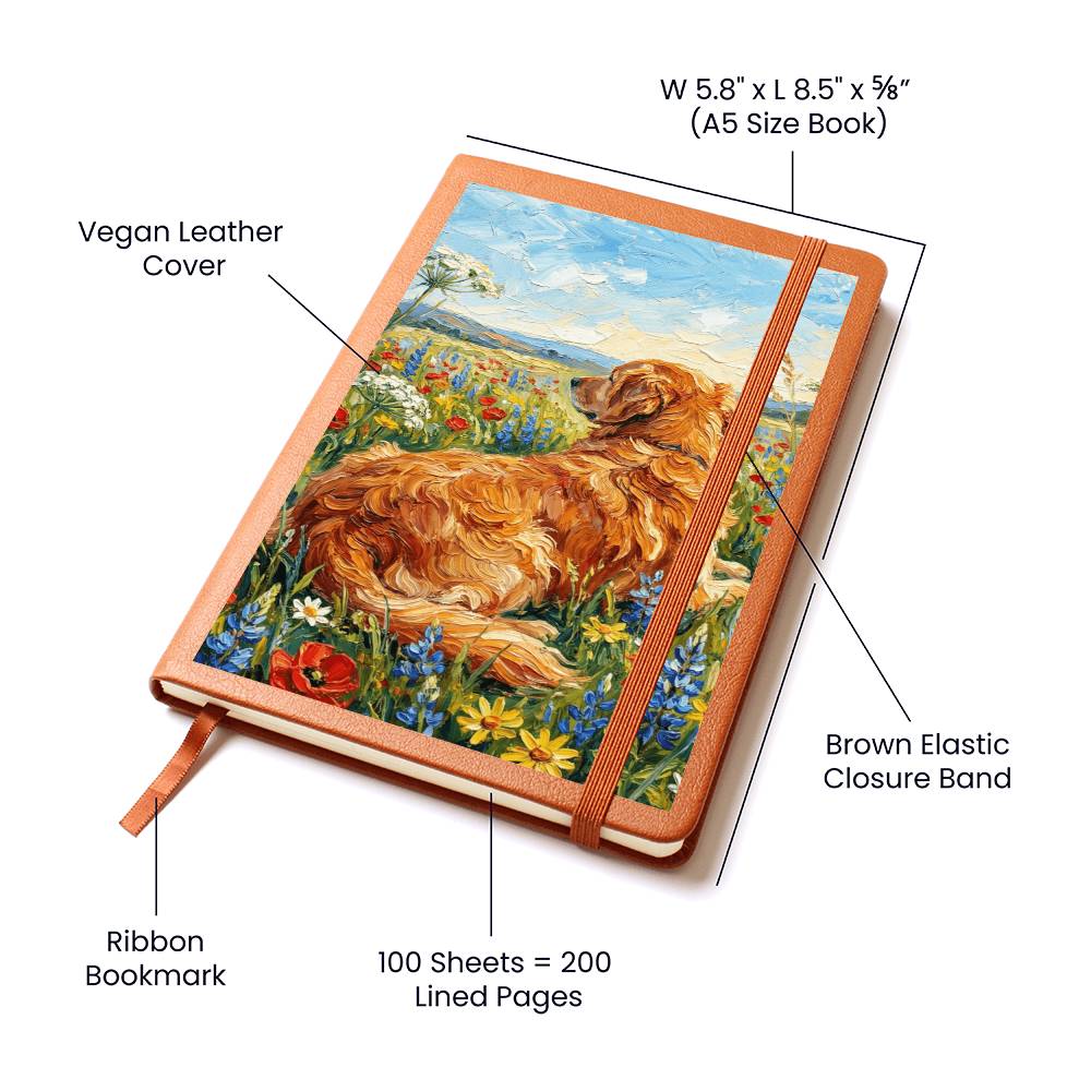 Amongst The Flowers - Golden Retriever Leather Journal