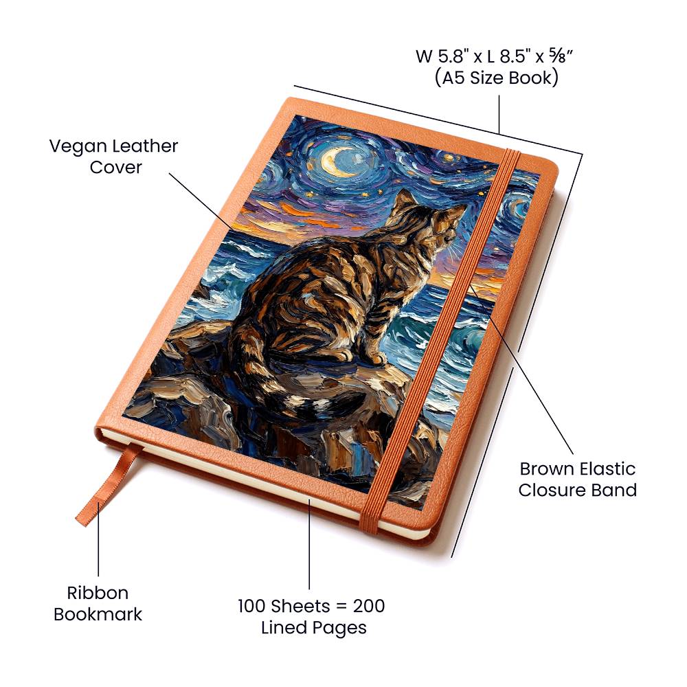 Beach Nights - Brown Tabby Leather Journal