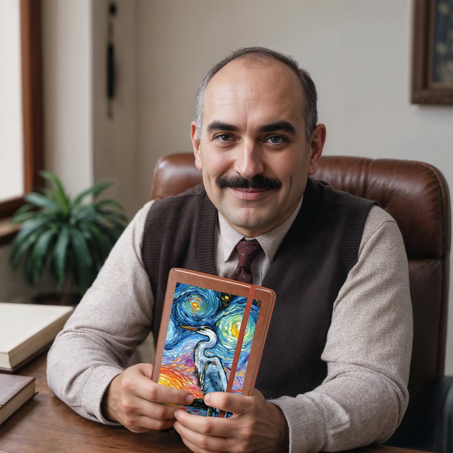 Blue Heron Starry Night Leather Journal