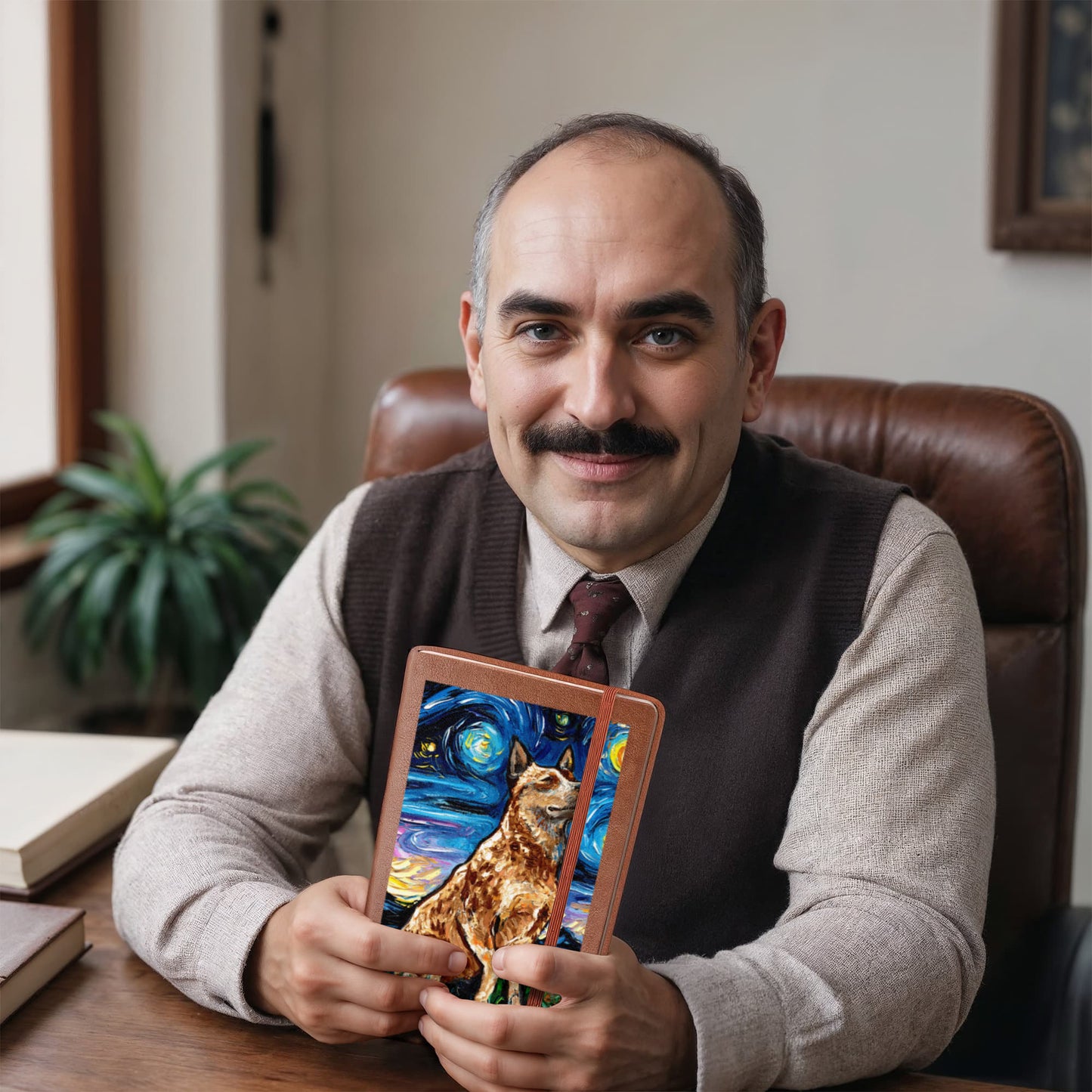 Red Heeler Starry Night Leather Journal