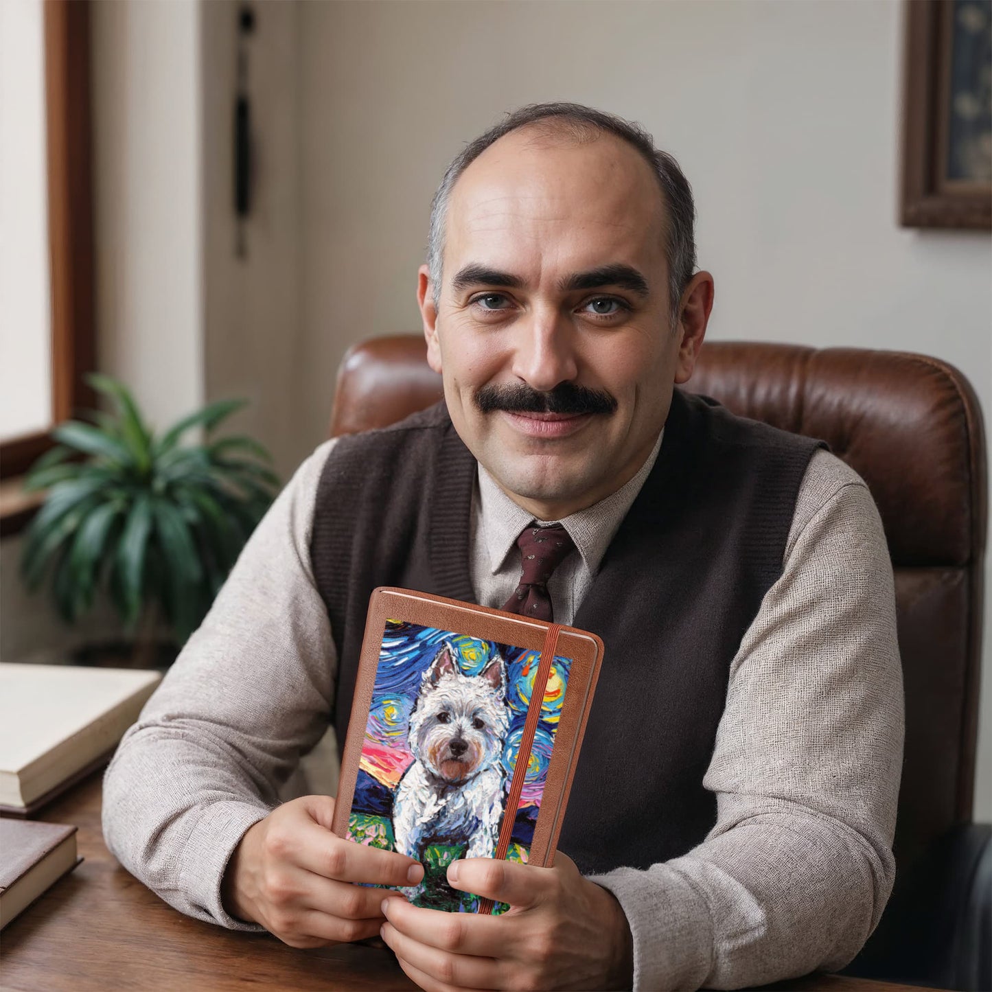 Westie and Flowers Leather Journal